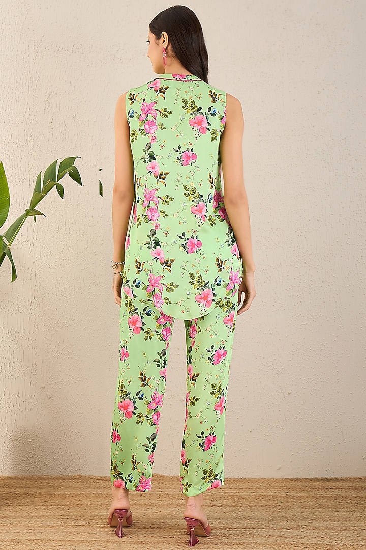 Mint Green Bemberg Modal Satin Floral Printed Co-Ord Set by First Resort by Ramola Bachchan at Pernia's Pop Up Shop