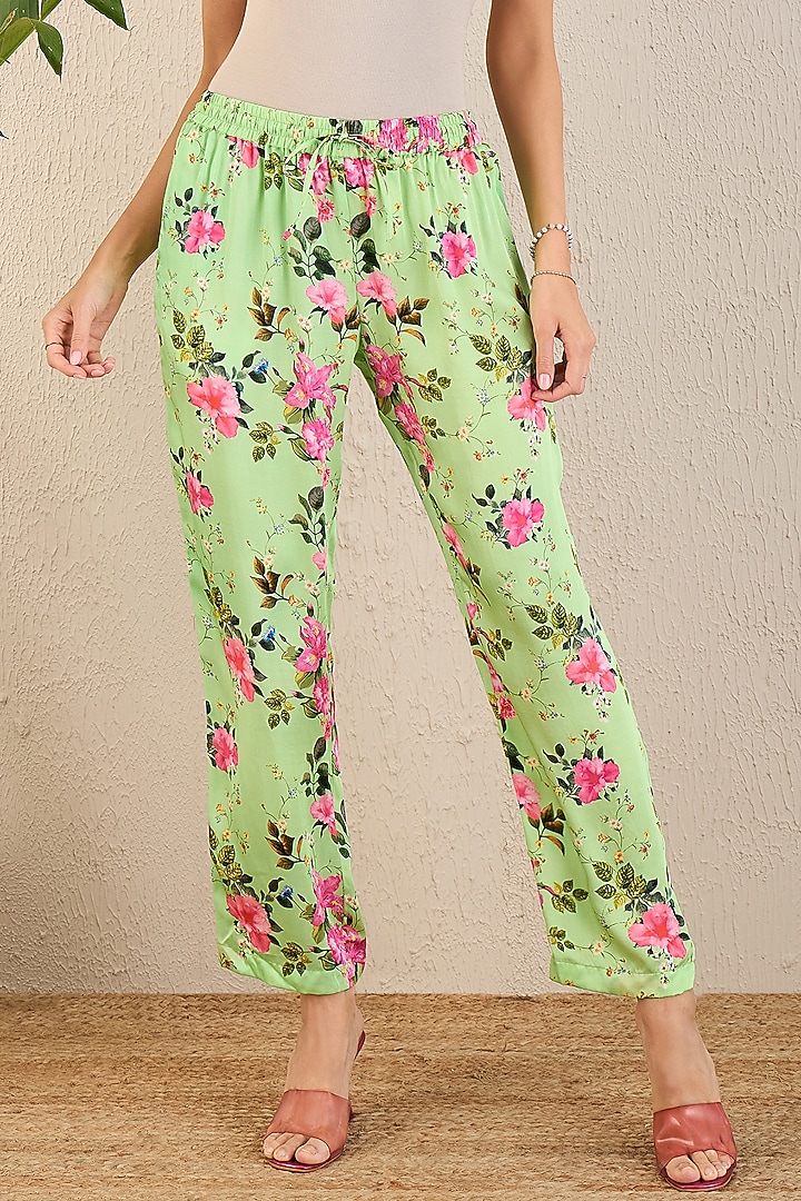 Mint Green Bemberg Modal Satin Floral Printed Co-Ord Set by First Resort by Ramola Bachchan at Pernia's Pop Up Shop