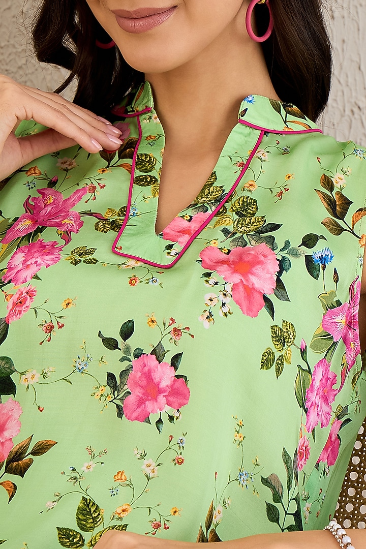 Mint Green Bemberg Modal Satin Floral Printed Co-Ord Set by First Resort by Ramola Bachchan at Pernia's Pop Up Shop
