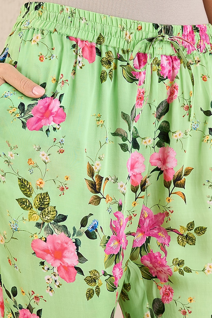Mint Green Bemberg Modal Satin Floral Printed Co-Ord Set by First Resort by Ramola Bachchan at Pernia's Pop Up Shop