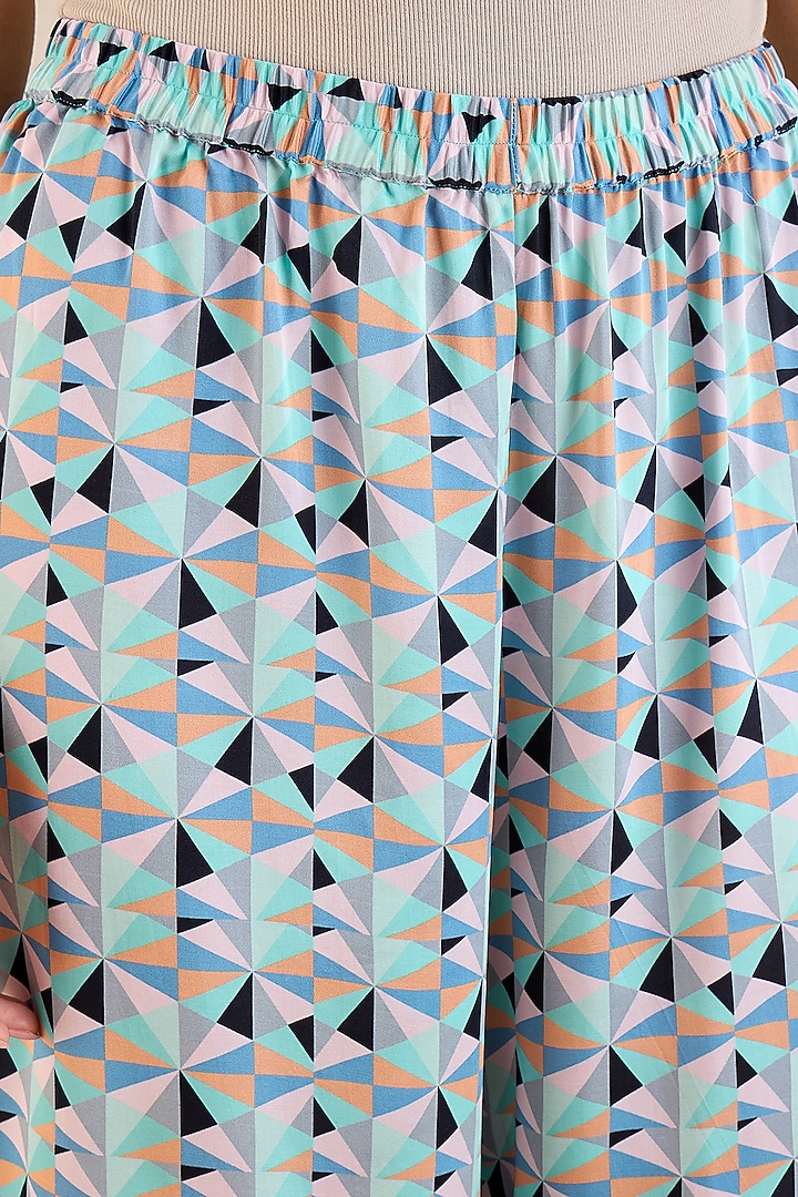 Grey & Aqua Bemberg Modal Satin Geometric Printed Co-Ord Set by First Resort by Ramola Bachchan at Pernia's Pop Up Shop