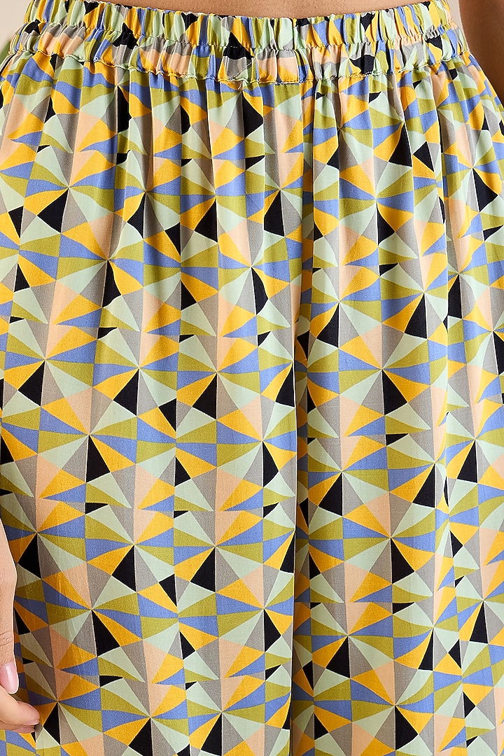 Pale Grey & Lemon Bemberg Modal Satin Geometric Printed Co-Ord Set by First Resort by Ramola Bachchan at Pernia's Pop Up Shop