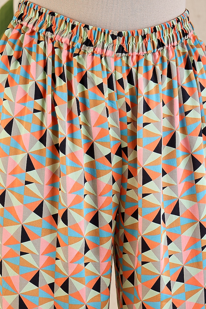 Pale Grey & Peach Bemberg Modal Satin Geometric Printed Co-Ord Set by First Resort by Ramola Bachchan at Pernia's Pop Up Shop