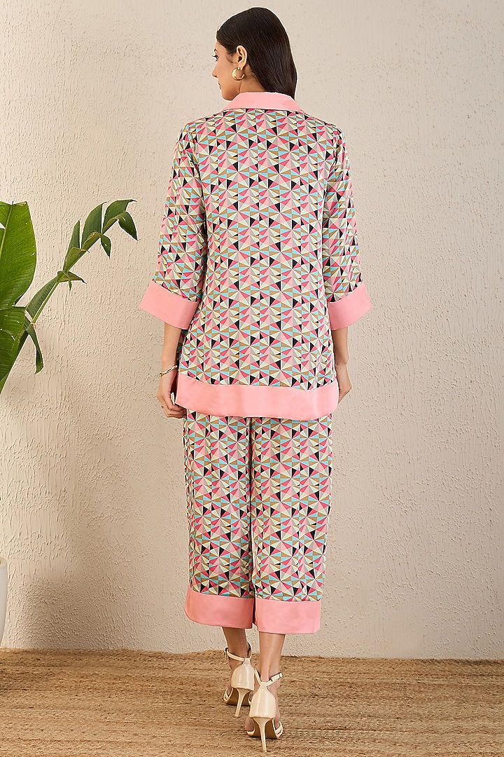 Rosepink & Cyan Bemberg Modal Satin Geometric Printed Co-Ord Set by First Resort by Ramola Bachchan at Pernia's Pop Up Shop