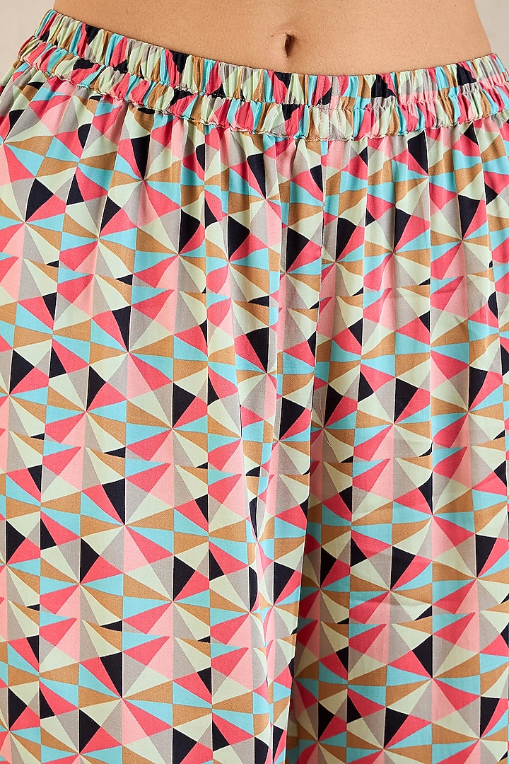 Rosepink & Cyan Bemberg Modal Satin Geometric Printed Co-Ord Set by First Resort by Ramola Bachchan at Pernia's Pop Up Shop