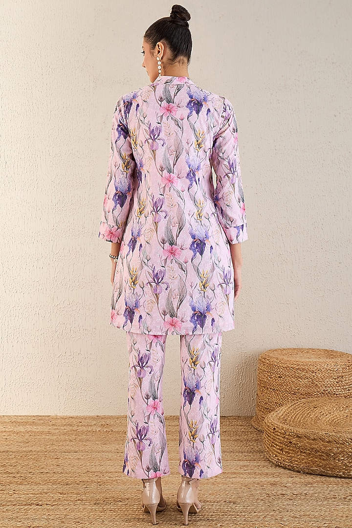Baby Pink & Mauve Cotton Botanical Printed Co-Ord Set by First Resort by Ramola Bachchan at Pernia's Pop Up Shop