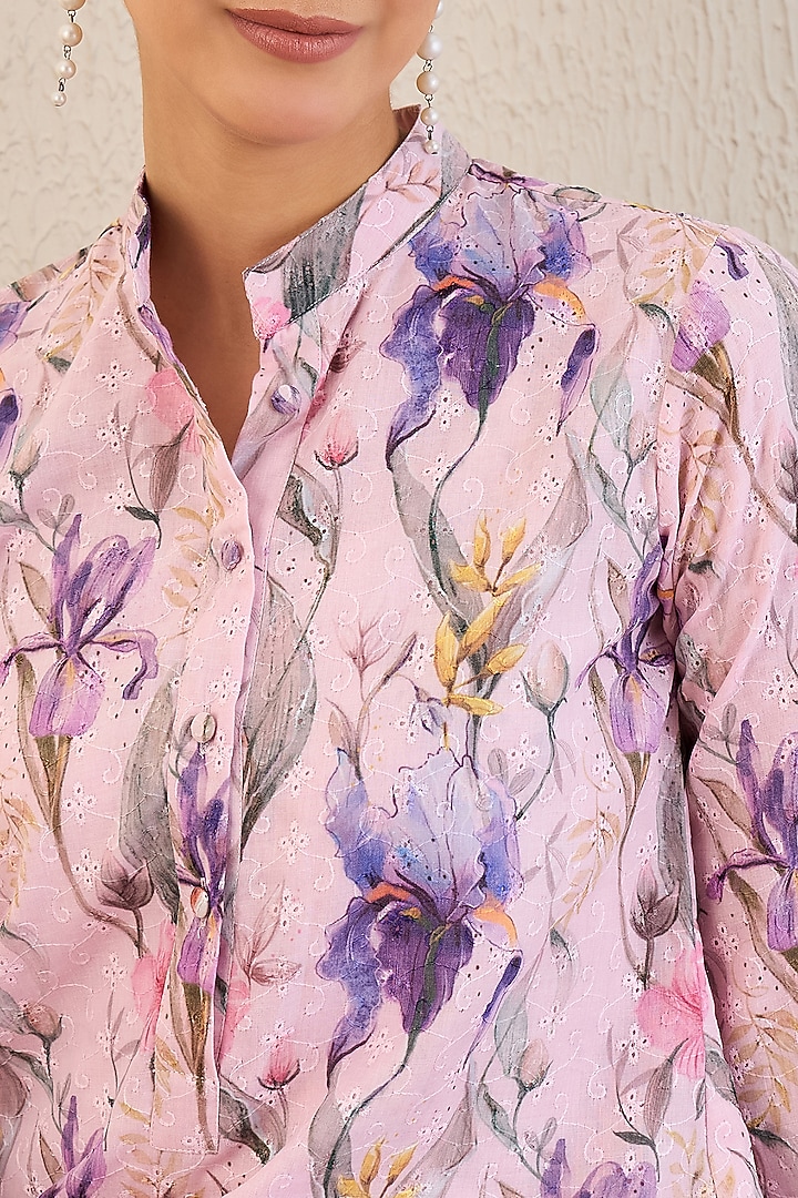 Baby Pink & Mauve Cotton Botanical Printed Co-Ord Set by First Resort by Ramola Bachchan at Pernia's Pop Up Shop