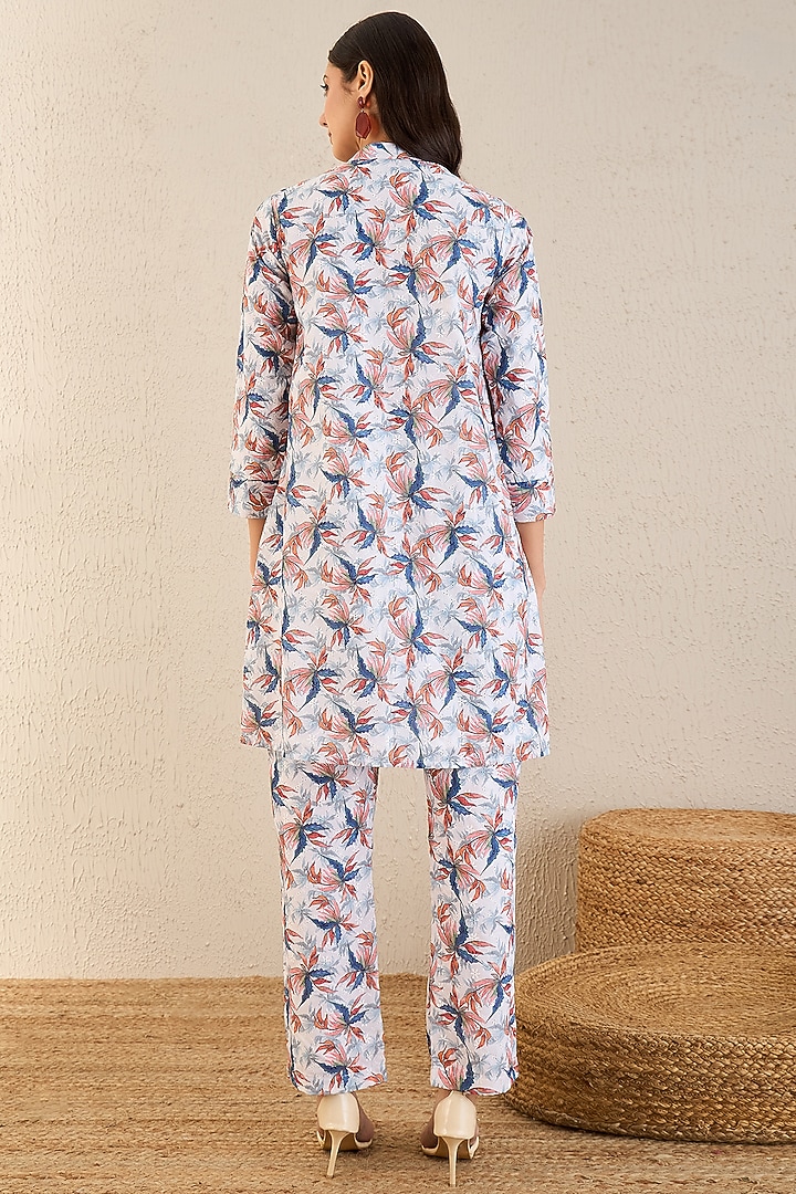 White Cotton Botanical Printed Co-Ord Set by First Resort by Ramola Bachchan at Pernia's Pop Up Shop