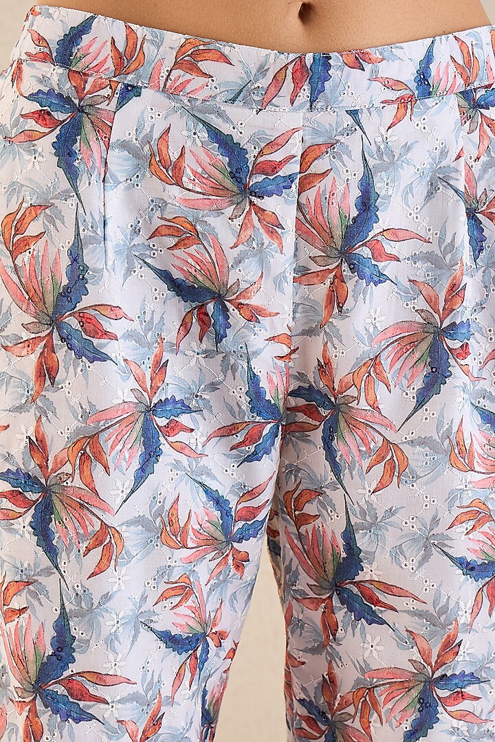 White Cotton Botanical Printed Co-Ord Set by First Resort by Ramola Bachchan at Pernia's Pop Up Shop