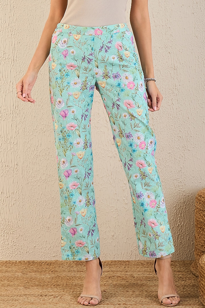 Aqua Marine Cotton Floral Printed Co-Ord Set by First Resort by Ramola Bachchan at Pernia's Pop Up Shop
