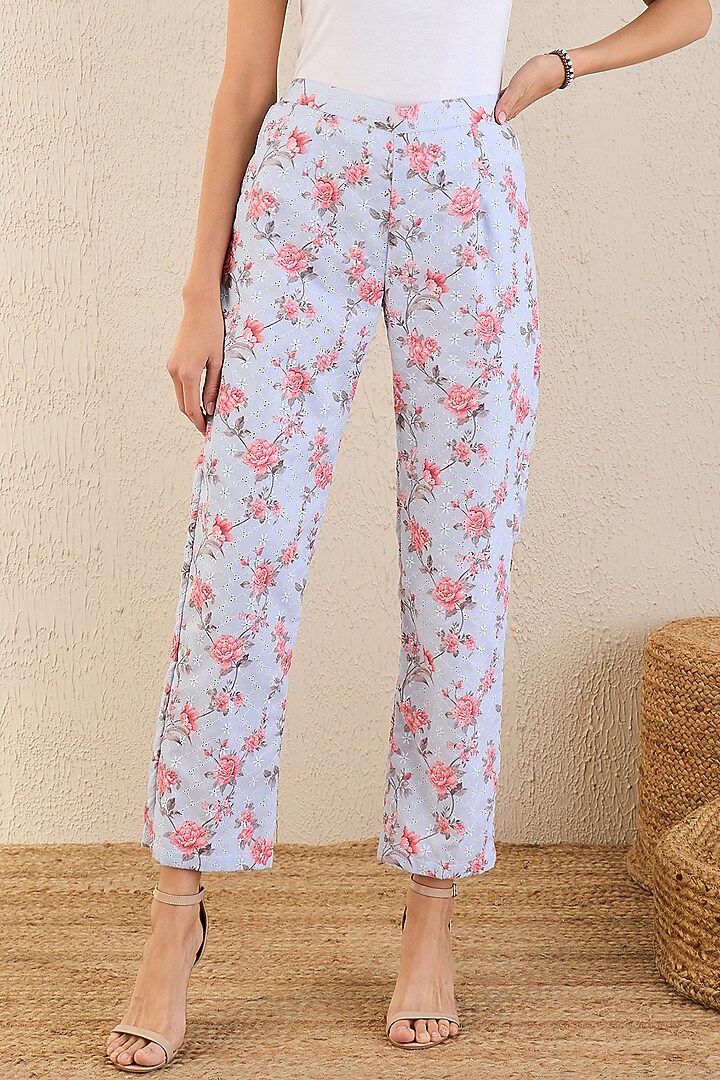 Ice Blue & Pink Cotton Floral Printed Co-Ord Set by First Resort by Ramola Bachchan at Pernia's Pop Up Shop