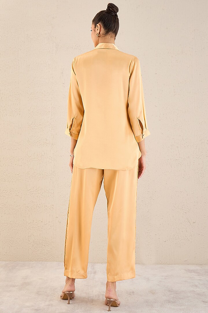 Golden Yellow Polyester Satin Co-Ord Set by First Resort by Ramola Bachchan at Pernia's Pop Up Shop