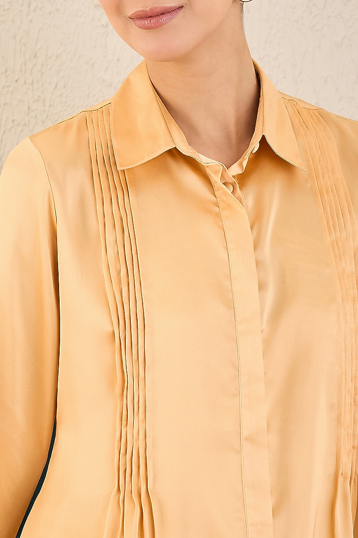 Golden Yellow Polyester Satin Co-Ord Set by First Resort by Ramola Bachchan at Pernia's Pop Up Shop