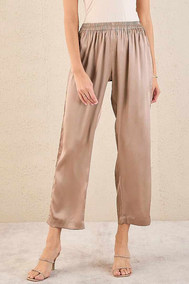 Hazel Brown Polyester Satin Co-Ord Set by First Resort by Ramola Bachchan at Pernia's Pop Up Shop