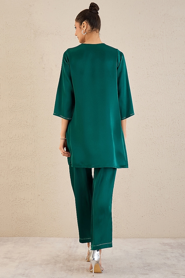 Emerald Green Polyester Satin Co-Ord Set by First Resort by Ramola Bachchan at Pernia's Pop Up Shop