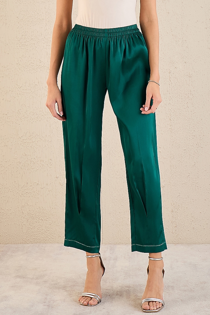 Emerald Green Polyester Satin Co-Ord Set by First Resort by Ramola Bachchan at Pernia's Pop Up Shop