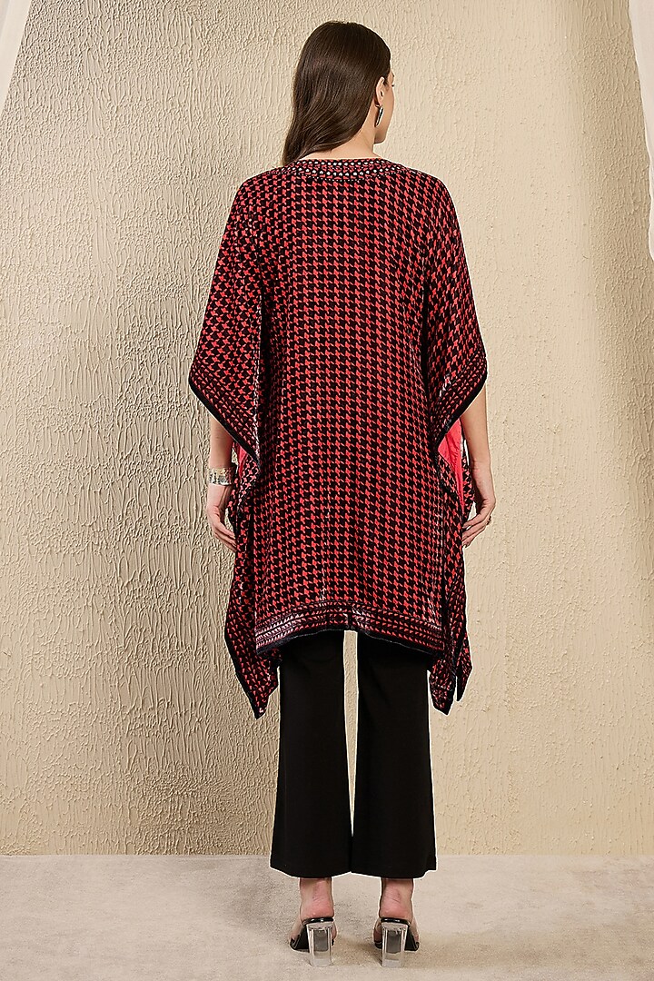 Wine Silk Velvet Printed & Crystal Embellished Kaftan Tunic by First Resort by Ramola Bachchan at Pernia's Pop Up Shop