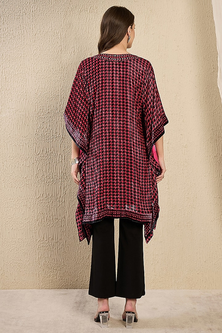 Red Silk Velvet Printed & Crystal Embellished Kaftan Tunic by First Resort by Ramola Bachchan at Pernia's Pop Up Shop