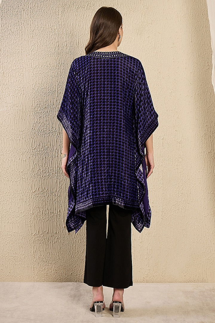 Purple Silk Velvet Printed & Crystal Embellished Kaftan Tunic by First Resort by Ramola Bachchan at Pernia's Pop Up Shop