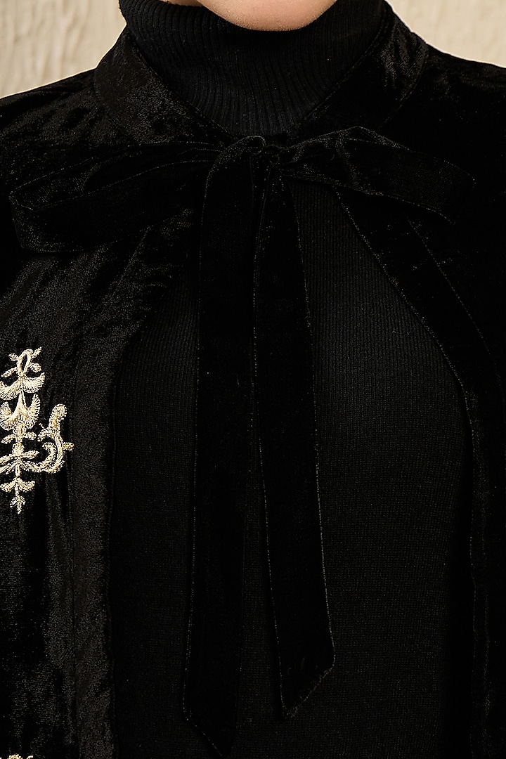 Black Micro Velvet Motif Hand Embroidered Cape by First Resort by Ramola Bachchan at Pernia's Pop Up Shop