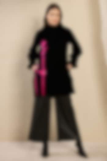 Black Micro Velvet Hand Embroidered Jacket by First Resort by Ramola Bachchan at Pernia's Pop Up Shop