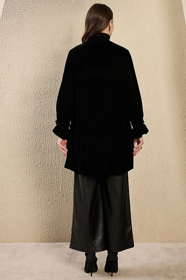 Black Micro Velvet Hand Embroidered Jacket by First Resort by Ramola Bachchan at Pernia's Pop Up Shop