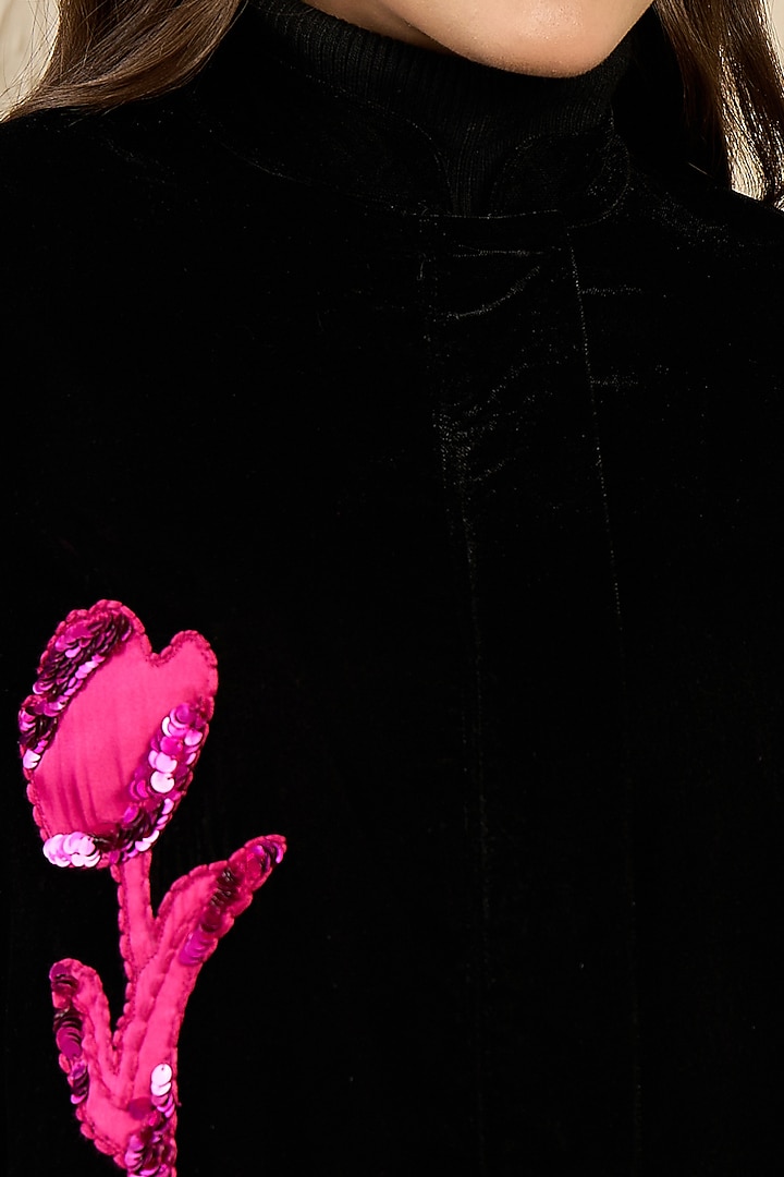 Black Micro Velvet Hand Embroidered Jacket by First Resort by Ramola Bachchan at Pernia's Pop Up Shop