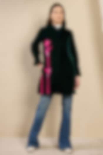 Emerald Green Micro Velvet Hand Embroidered Jacket by First Resort by Ramola Bachchan at Pernia's Pop Up Shop