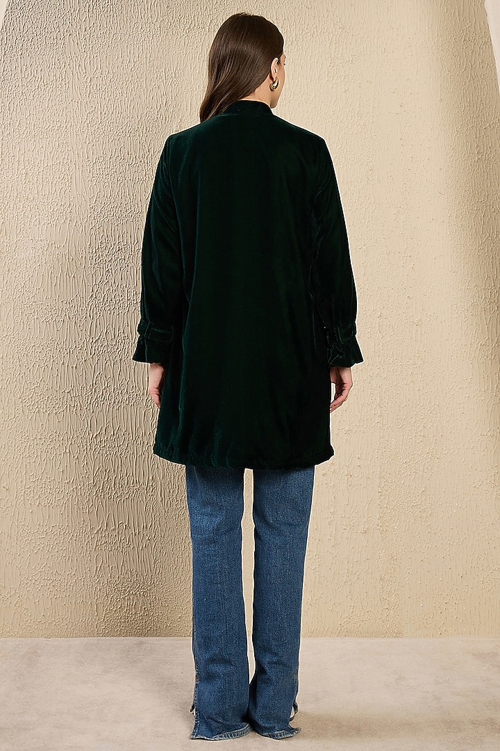 Emerald Green Micro Velvet Hand Embroidered Jacket by First Resort by Ramola Bachchan at Pernia's Pop Up Shop