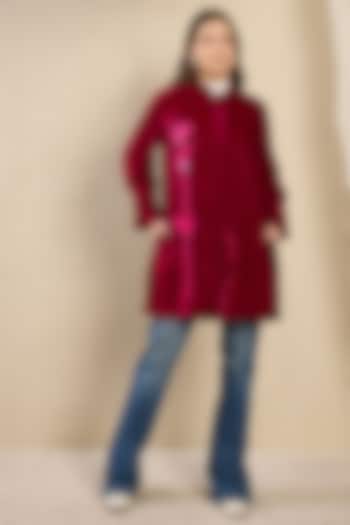 Maroon Micro Velvet Hand Embroidered Jacket by First Resort by Ramola Bachchan at Pernia's Pop Up Shop