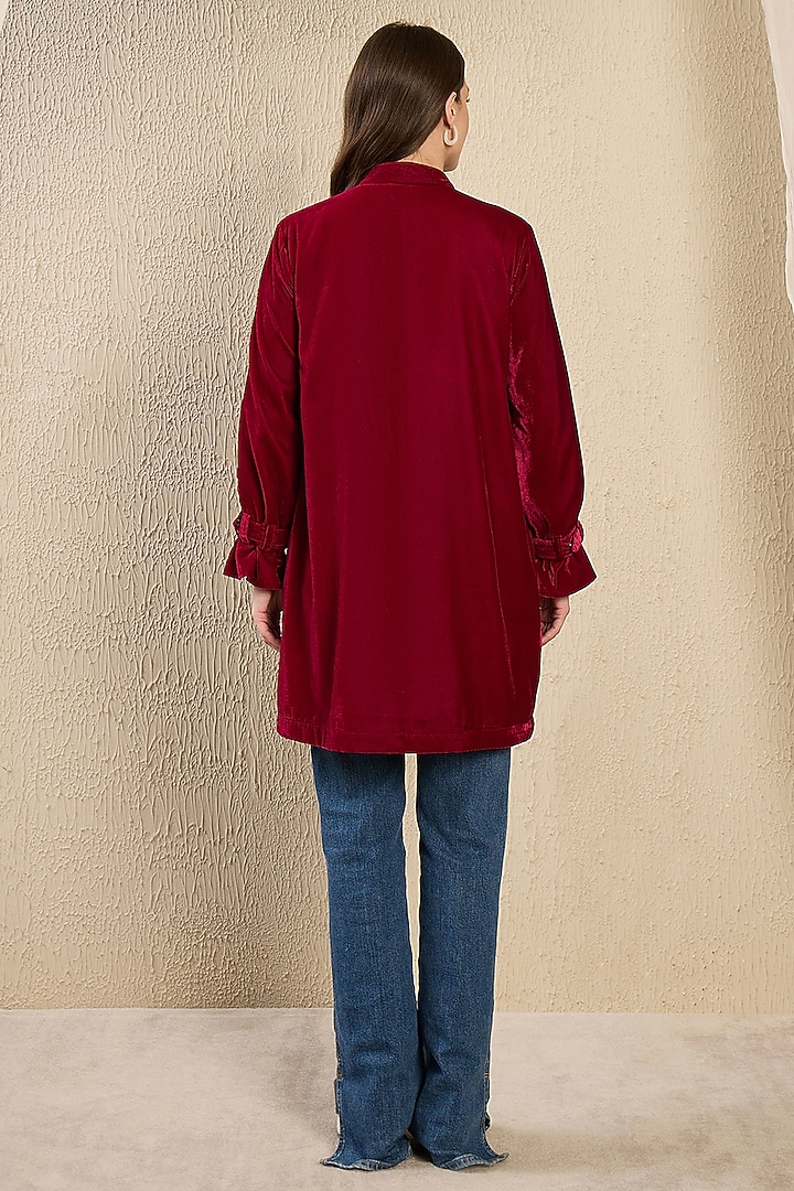Maroon Micro Velvet Hand Embroidered Jacket by First Resort by Ramola Bachchan at Pernia's Pop Up Shop
