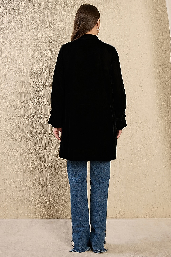 Black Micro Velvet Hand Embroidered Jacket by First Resort by Ramola Bachchan at Pernia's Pop Up Shop