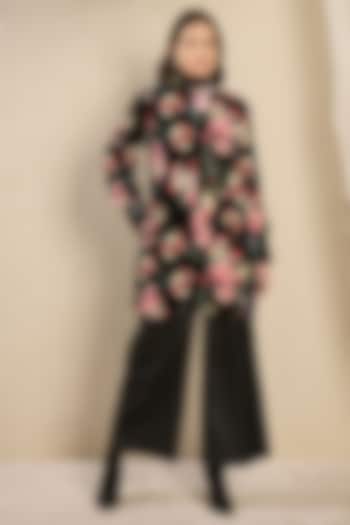 Black Silk Velvet Floral Printed Jacket by First Resort by Ramola Bachchan at Pernia's Pop Up Shop