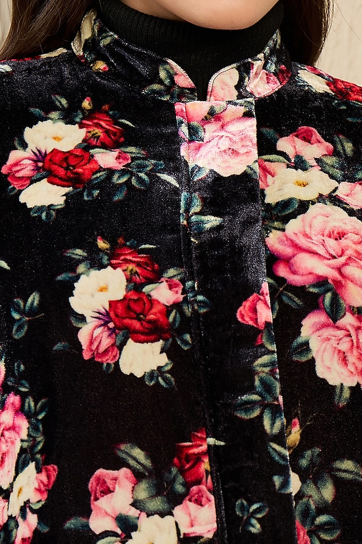 Black Silk Velvet Floral Printed Jacket by First Resort by Ramola Bachchan at Pernia's Pop Up Shop