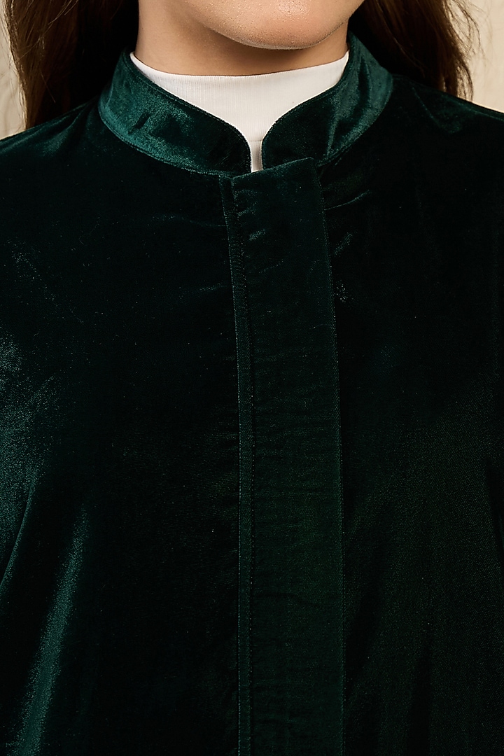Emerald Green Micro Velvet Floral Hand Embroidered Jacket by First Resort by Ramola Bachchan at Pernia's Pop Up Shop