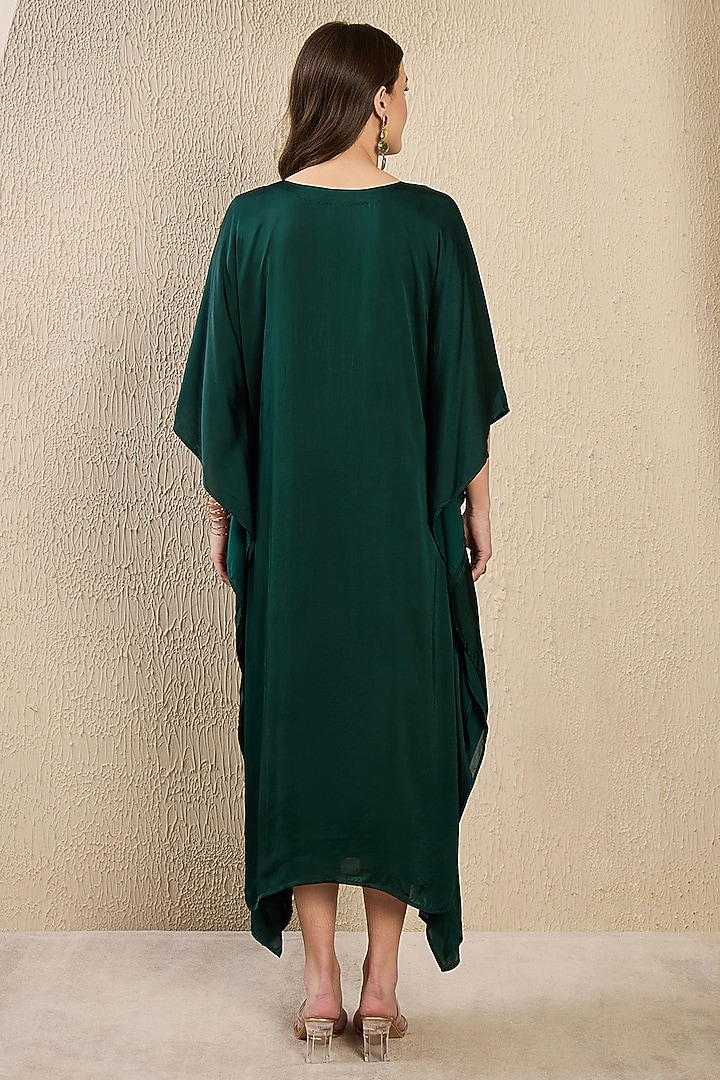 Emerald Green Viscose Satin Georgette Hand Embroidered Kaftan by First Resort by Ramola Bachchan at Pernia's Pop Up Shop