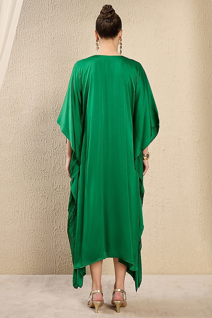 Emerald Green Viscose Satin Georgette Hand Embroidered Kaftan by First Resort by Ramola Bachchan at Pernia's Pop Up Shop