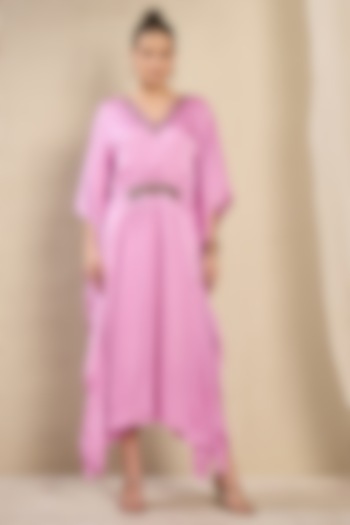 Purple Viscose Satin Georgette Hand Embroidered Kaftan by First Resort by Ramola Bachchan at Pernia's Pop Up Shop