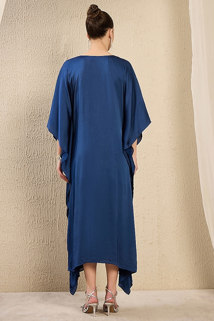 Cobalt Blue Viscose Satin Georgette Hand Embroidered Kaftan by First Resort by Ramola Bachchan at Pernia's Pop Up Shop