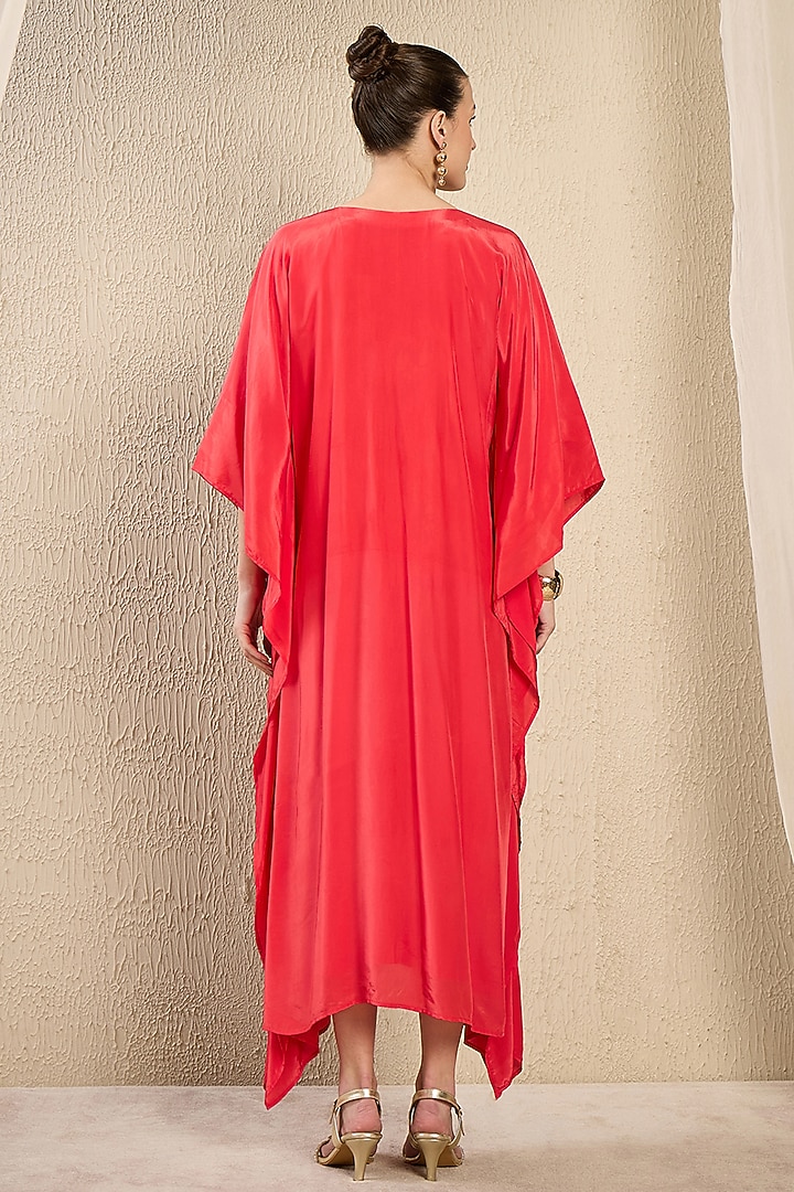Red Viscose Satin Georgette Hand Embroidered Kaftan by First Resort by Ramola Bachchan at Pernia's Pop Up Shop