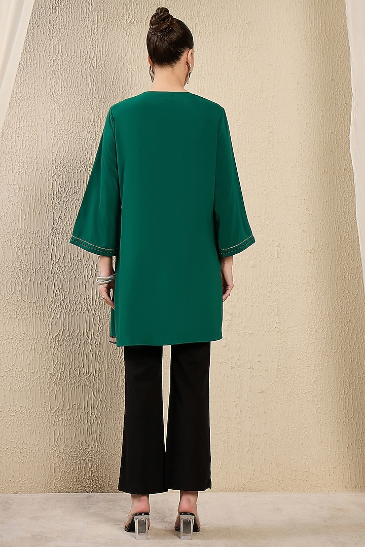 Emerald Green Polyester Crepe Cutdana Hand Embroidered Kaftan Top by First Resort by Ramola Bachchan at Pernia's Pop Up Shop