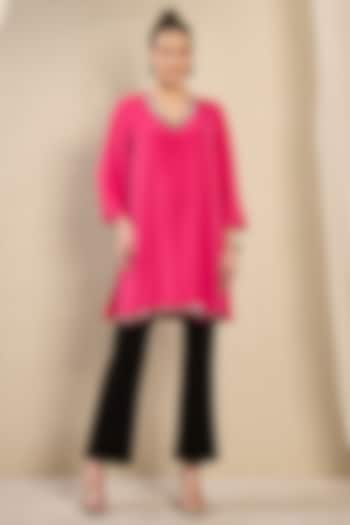 Blush Pink Polyester Crepe Cutdana Hand Embroidered Kaftan Top by First Resort by Ramola Bachchan at Pernia's Pop Up Shop