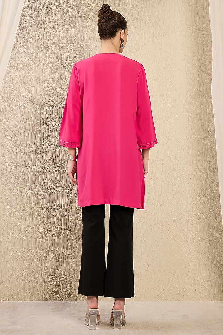 Blush Pink Polyester Crepe Cutdana Hand Embroidered Kaftan Top by First Resort by Ramola Bachchan at Pernia's Pop Up Shop