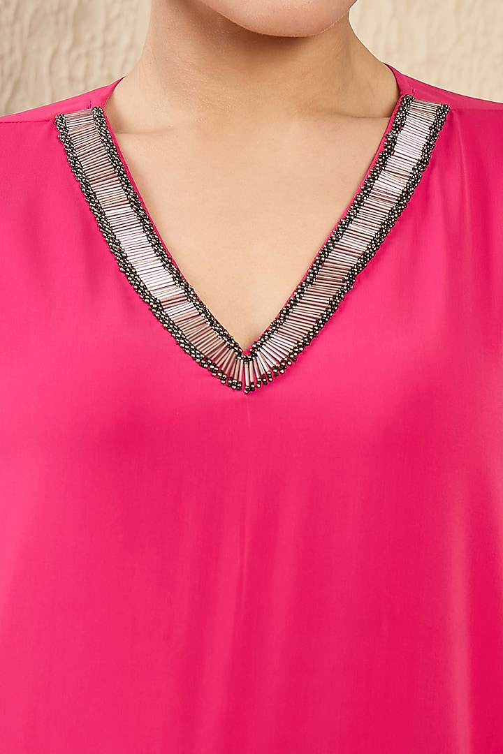 Blush Pink Polyester Crepe Cutdana Hand Embroidered Kaftan Top by First Resort by Ramola Bachchan at Pernia's Pop Up Shop