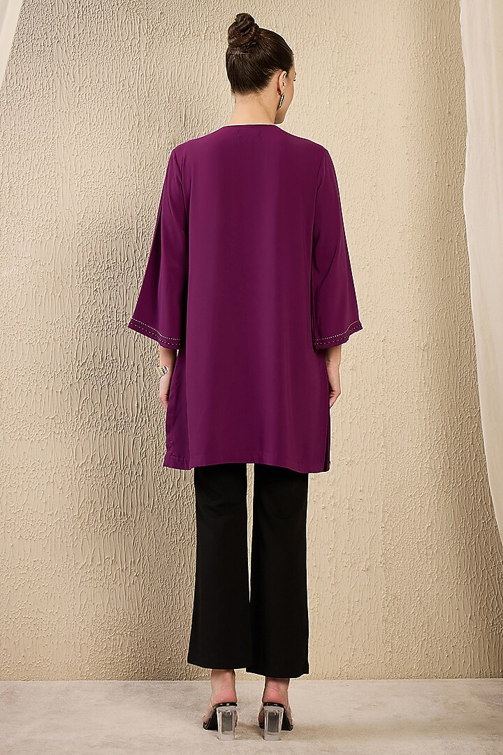 Purple Polyester Crepe Cutdana Hand Embroidered Kaftan Top by First Resort by Ramola Bachchan at Pernia's Pop Up Shop
