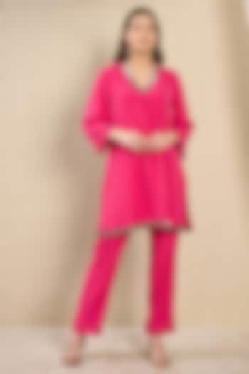 Blush Pink Polyester Crepe Hand Embroidered Co-Ord Set by First Resort by Ramola Bachchan at Pernia's Pop Up Shop