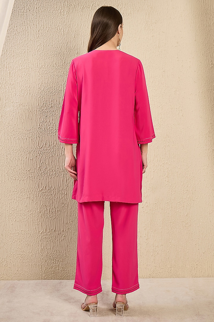Blush Pink Polyester Crepe Hand Embroidered Co-Ord Set by First Resort by Ramola Bachchan at Pernia's Pop Up Shop