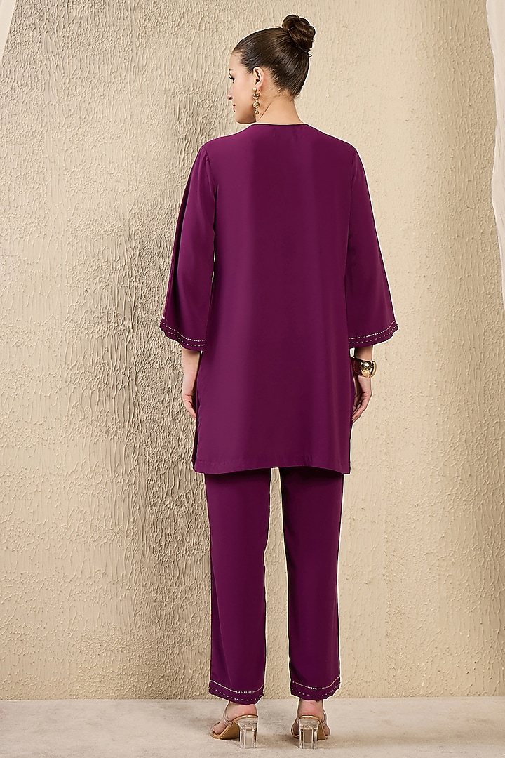 Purple Polyester Crepe Hand Embroidered Co-Ord Set by First Resort by Ramola Bachchan at Pernia's Pop Up Shop