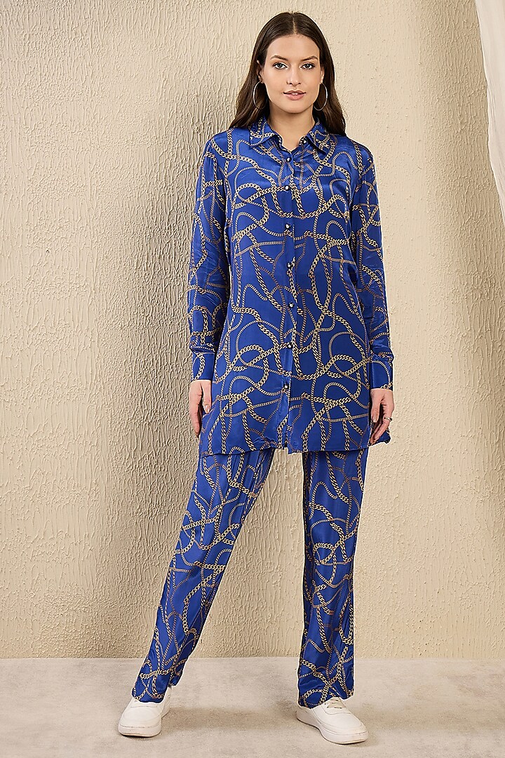Cobalt Blue Viscose Crepe Printed Co-Ord Set by First Resort by Ramola Bachchan at Pernia's Pop Up Shop