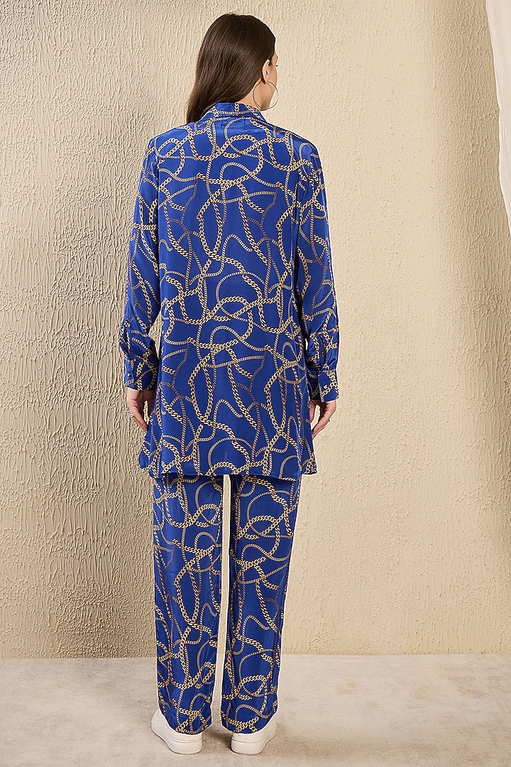 Cobalt Blue Viscose Crepe Printed Co-Ord Set by First Resort by Ramola Bachchan at Pernia's Pop Up Shop